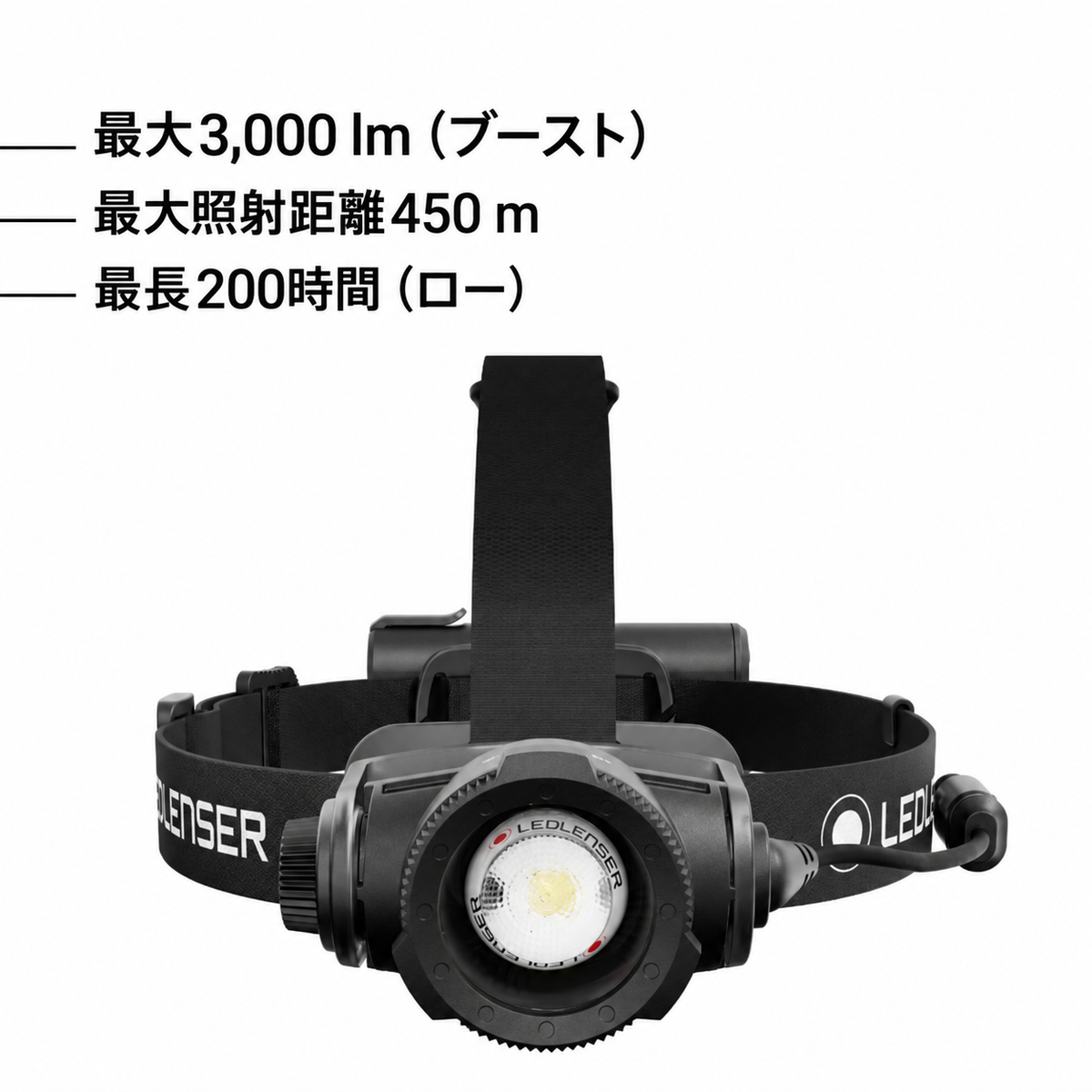 最大3,000 lm(ブースト) 最大照射距離450 m 最長200時間(ロー)