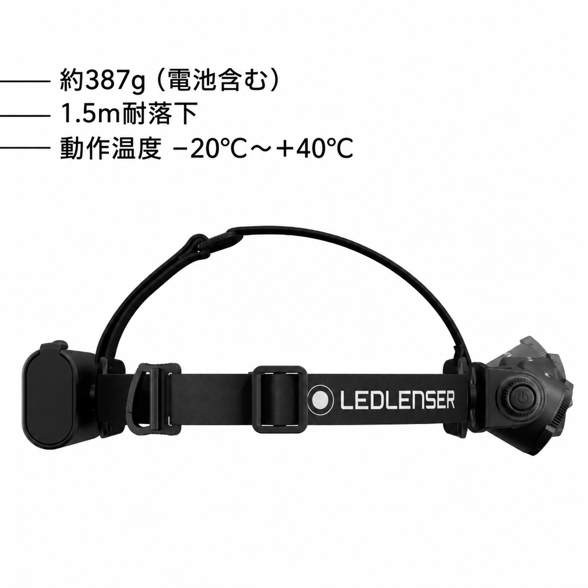 約387g(電池含む) 1.5m耐落下 動作温度 −20°C~+40°C