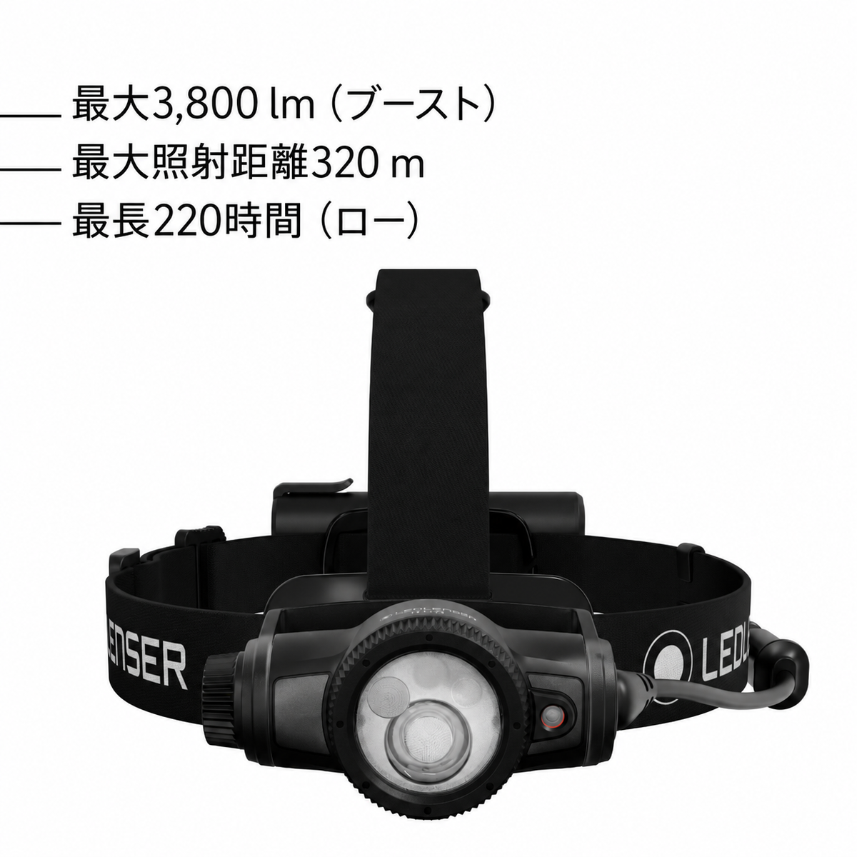 最大3,800 lm(ブースト) 最大照射距離320 m 最長220時間(ロー)