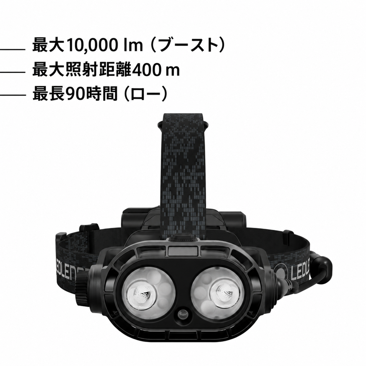 最大10,000 lm(ブースト) 最大照射距離400 m 最長90時間(ロー)