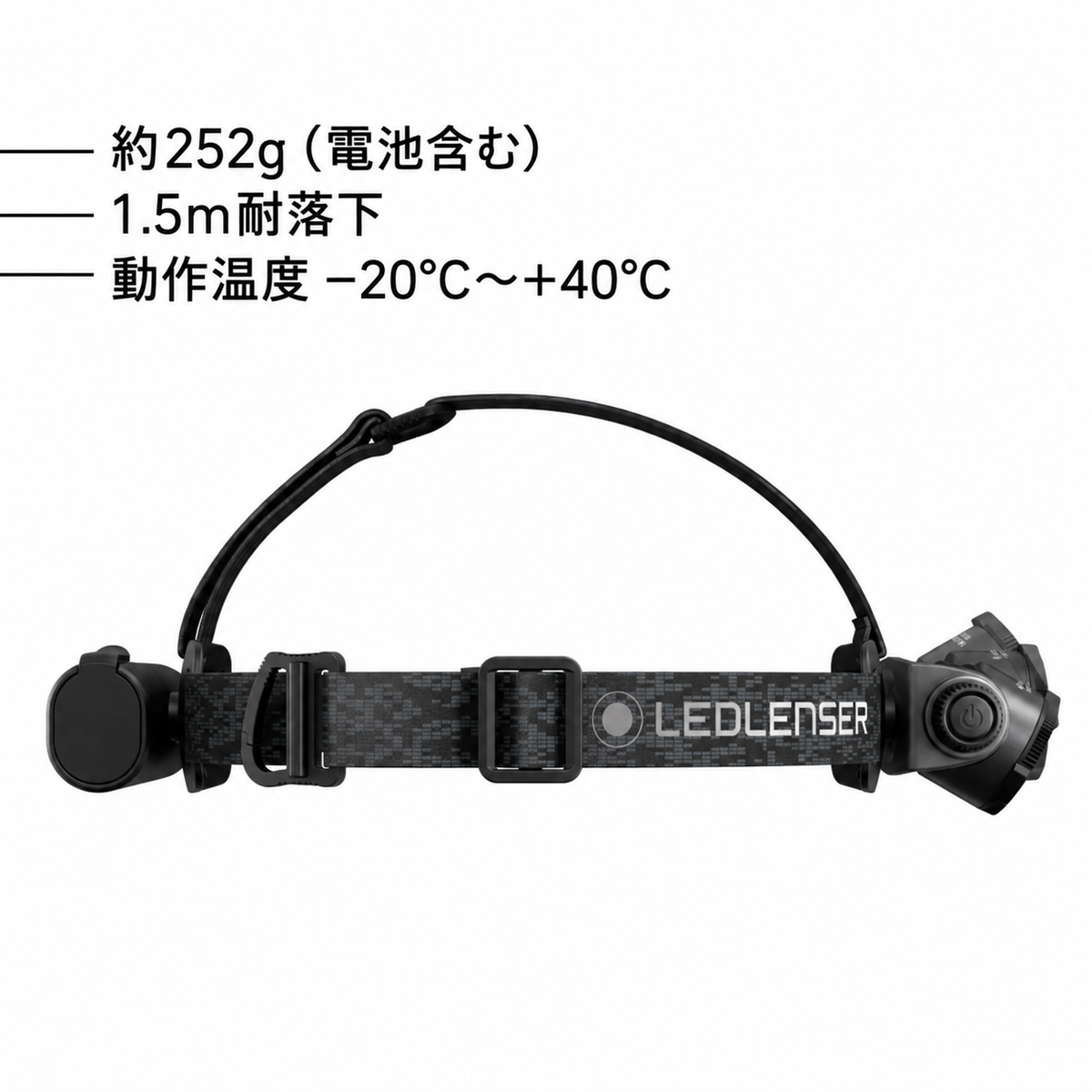 約252g(電池含む) 1.5m耐落下 動作温度 −20°C~+40°C