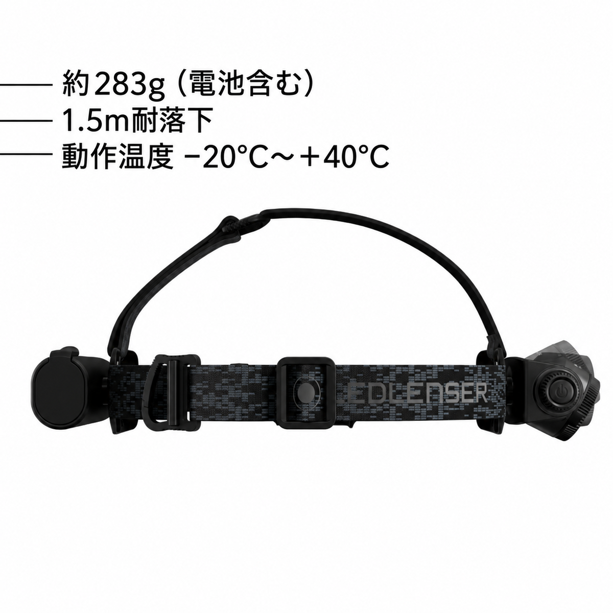 約283g(電池含む) 1.5m耐落下 動作温度 −20°C~+40°C