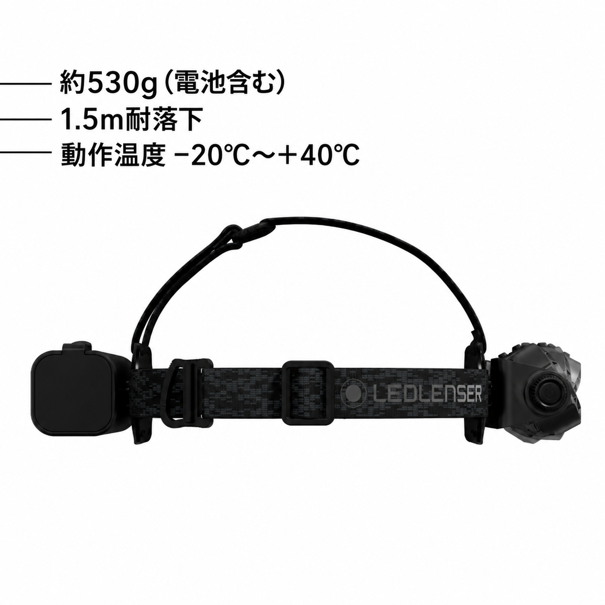 約530g（電池含む） 1.5m耐落下 動作温度 −20°C～＋40°C
