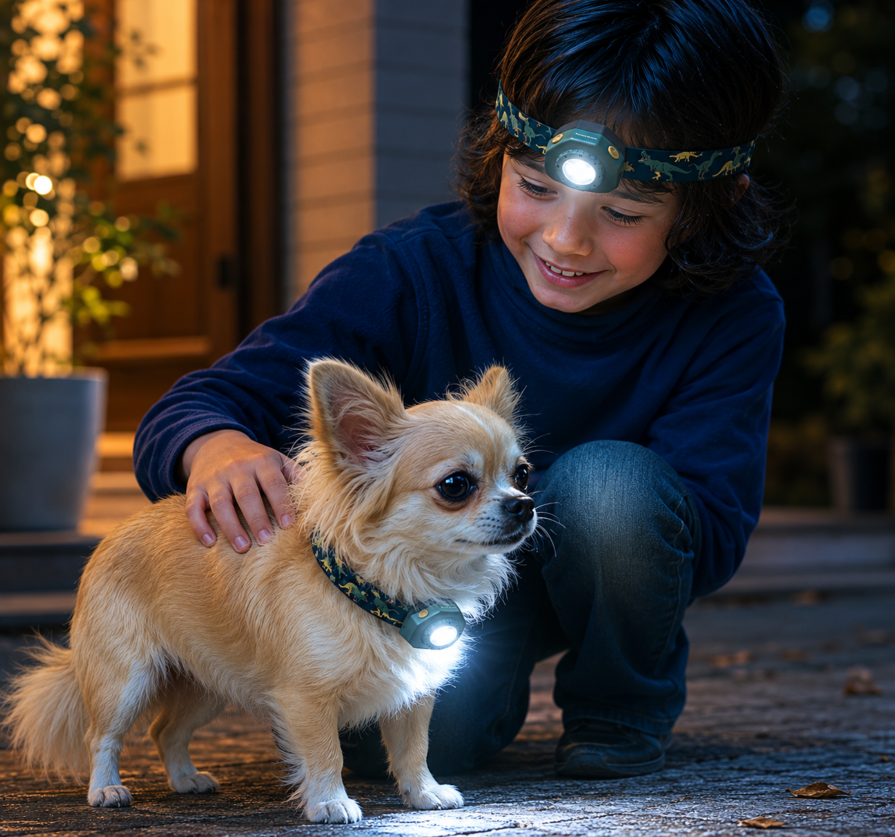 KIDLED4R 充電池仕様|  超軽量25gのヘッドランプ/ 小型犬の認識灯ととしても◎ 夜のお散歩に安心を