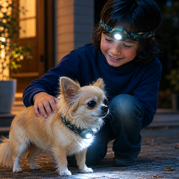 KIDLED4R 充電池仕様|  超軽量25gのヘッドランプ/ 小型犬の認識灯としても◎ 夜のお散歩に安心を